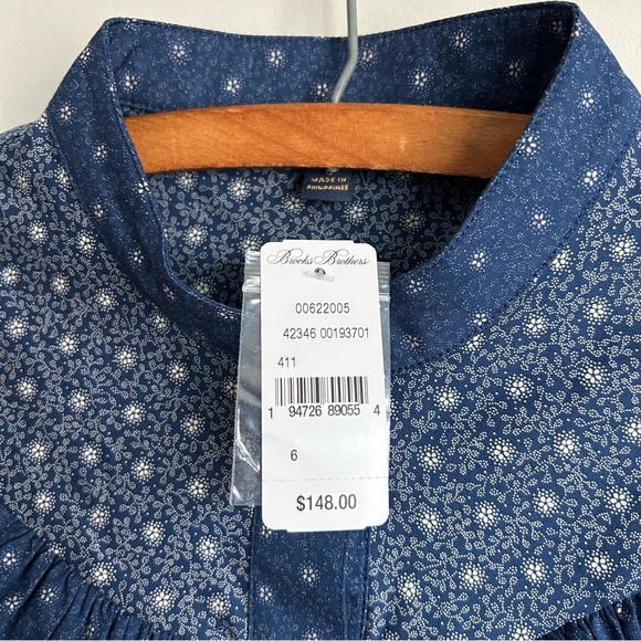 NWT Brooks Brothers Floral Ruffle Prairie Button Down Shirt Womens 6 Blue - Picture 2 of 6